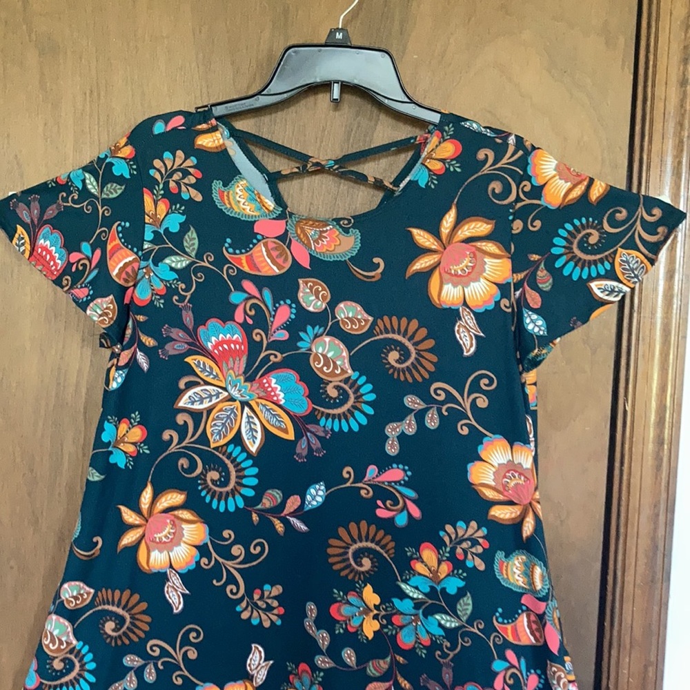 Harlow & Rose dress floral print pullover soft with stretch casual boho M - Picture 5 of 17